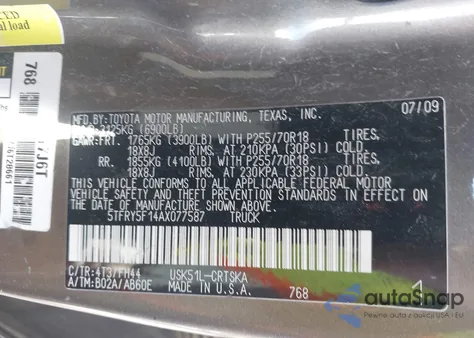 2010 Toyota Tundra Grade 5.7L V8 from USA, damaged, VIN 5TFRY5F14AX077587